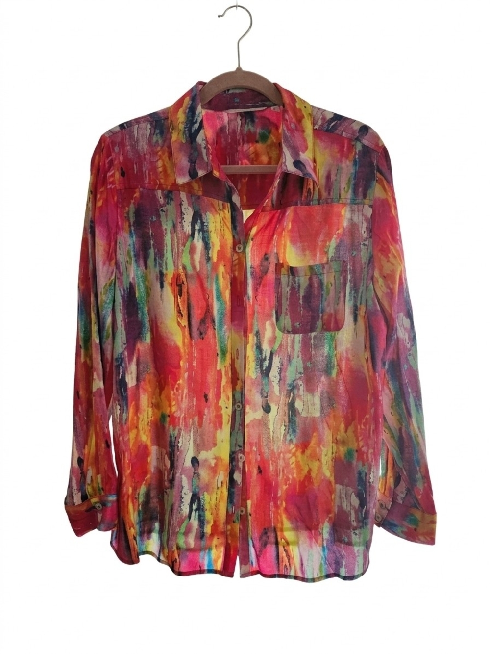Soft Surroundings Multicolor Watercolor Button-Down Shirt